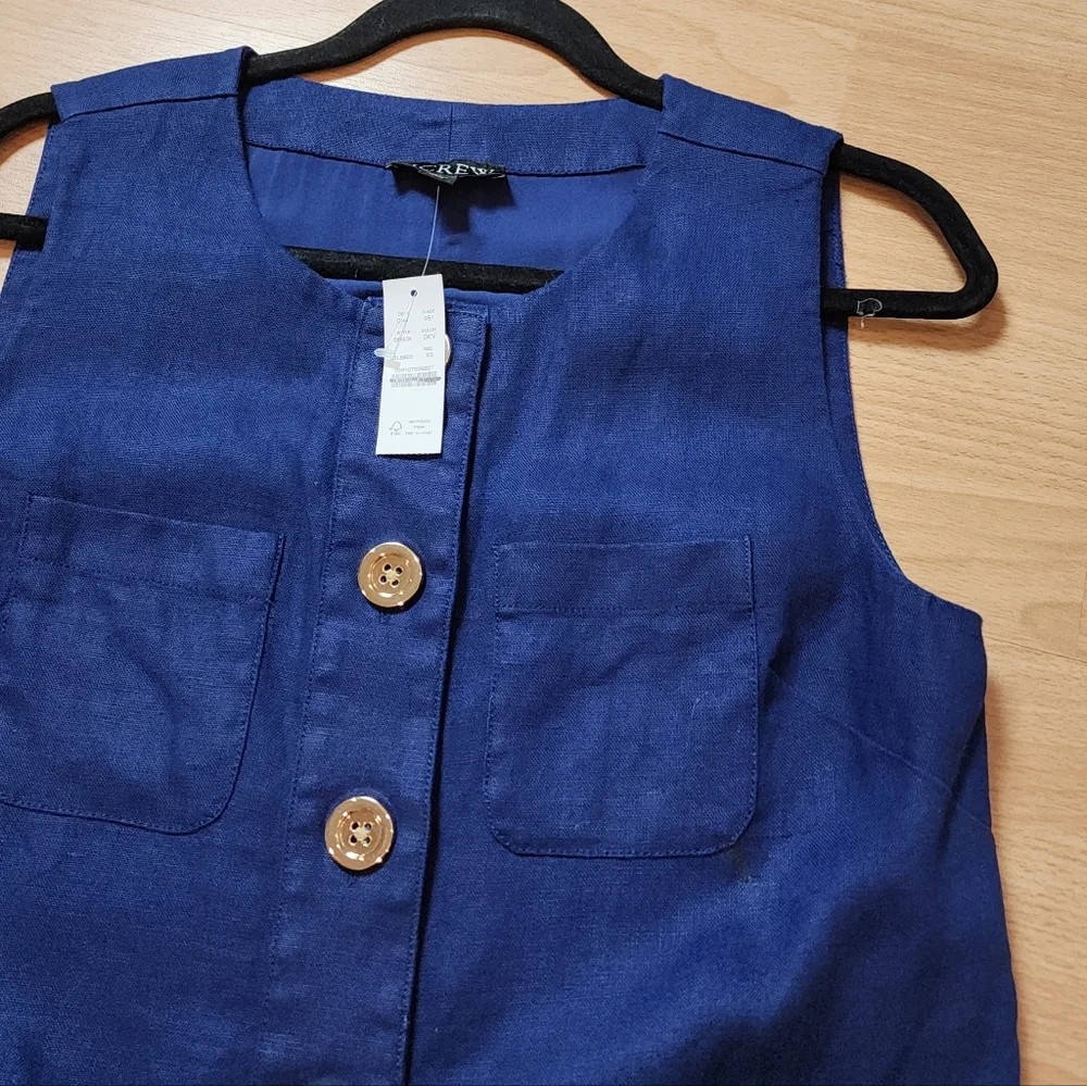 NWT J. Crew‎ 100% Linen Blue Sleeveless Button Shift Mini Dress Size XS - Picture 14 of 15